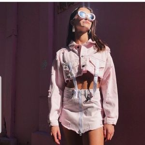 Cropped baby pink denim jacket